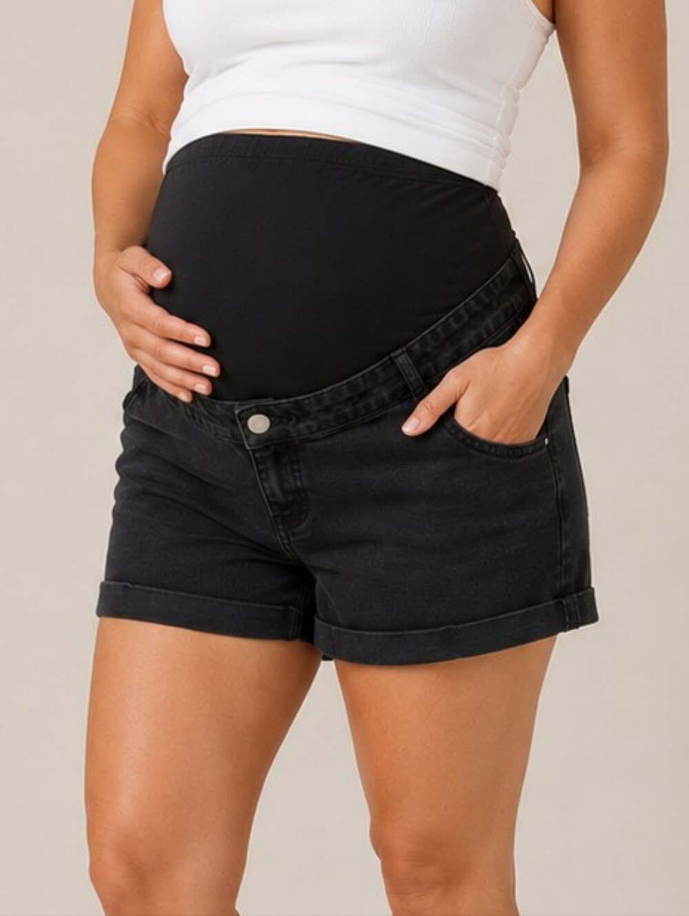 Black Maternity Denim Shorts